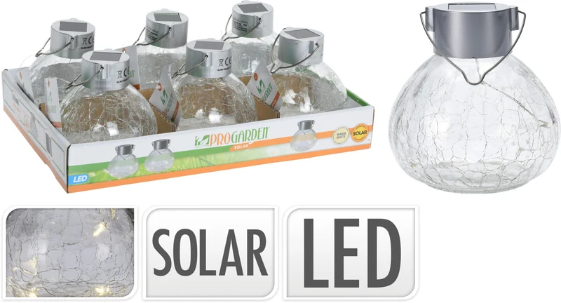 SOLARLAMP ROND GLAS MET HANGER D11 H17CM