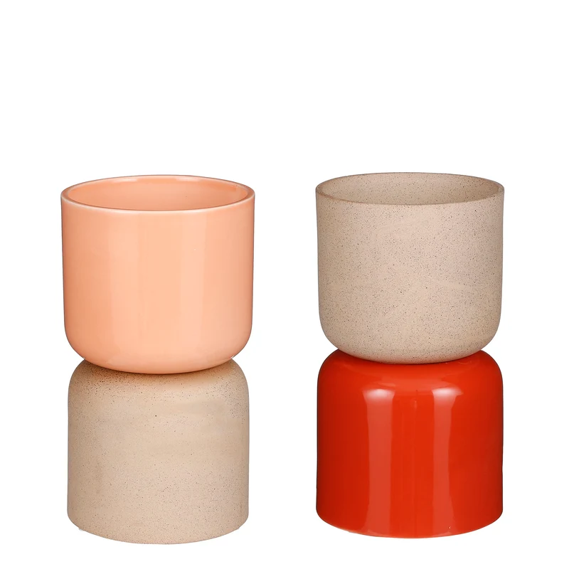 Pot rond roze oranje 2 assorti - h25xd13,5cm