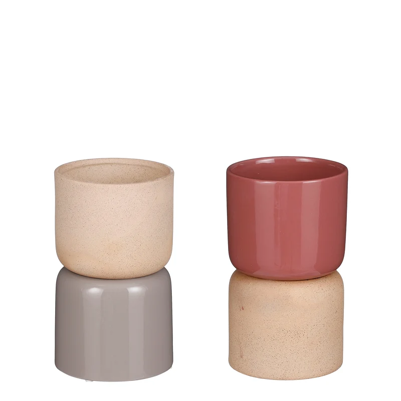 Pot rond grijs lila 2 assorti - h21xd12cm
