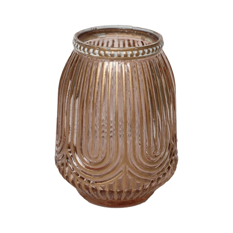 Tealight Holder Loag D9 H12cm Pink/Gold