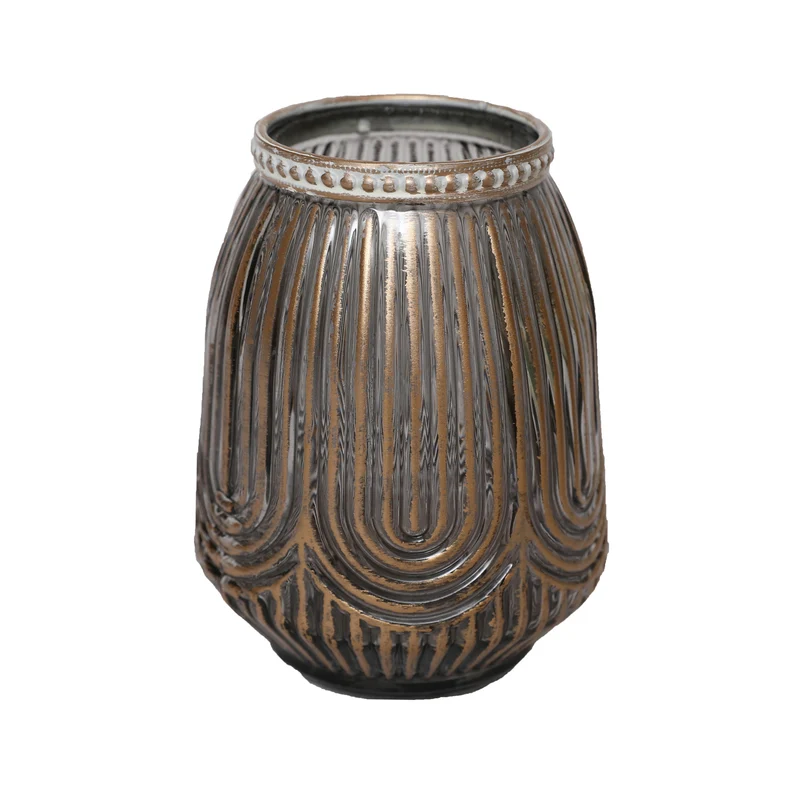 Tealight Holder Loag D9 H12cm Grey/Gold