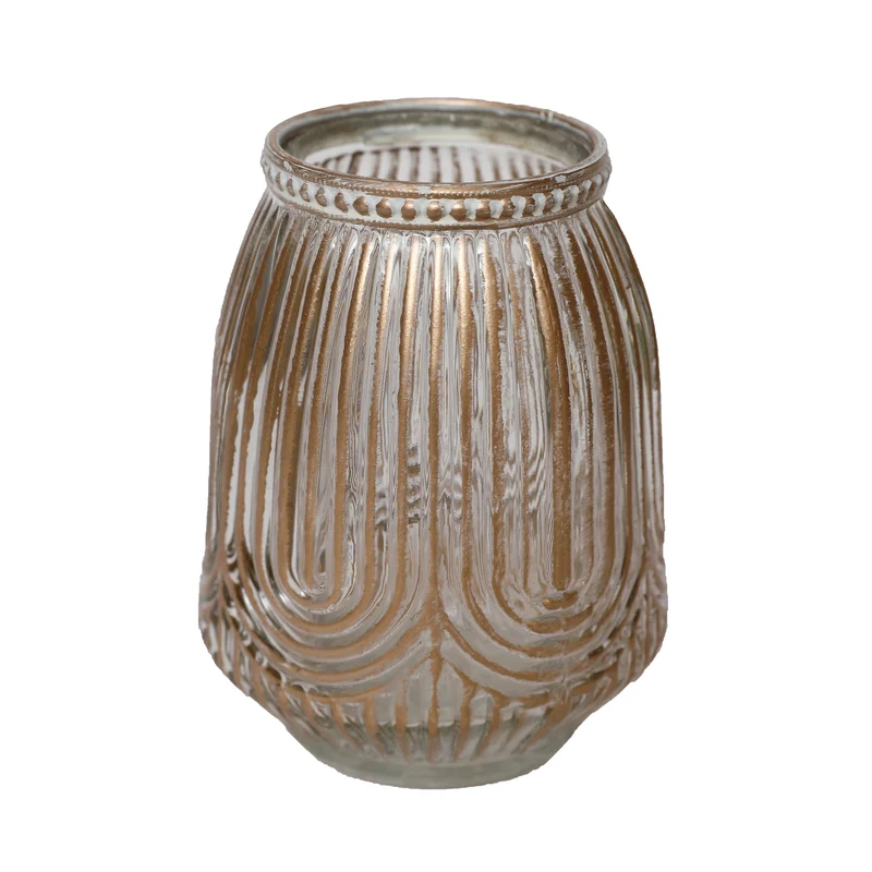 Tealight Holder Loag D9 H12cm Clear/Gold