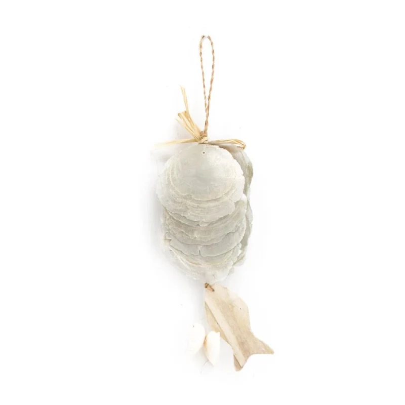 Hanger capiz nature with wood 9x0.5x28cm Silver