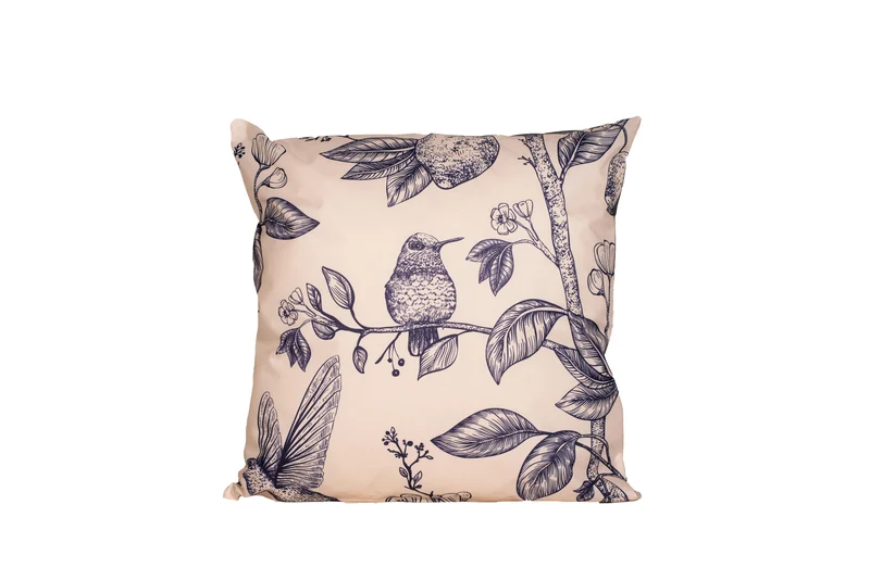BUITENKUSSEN VOGELS EN BLOEMEN ZWART 45X45CM