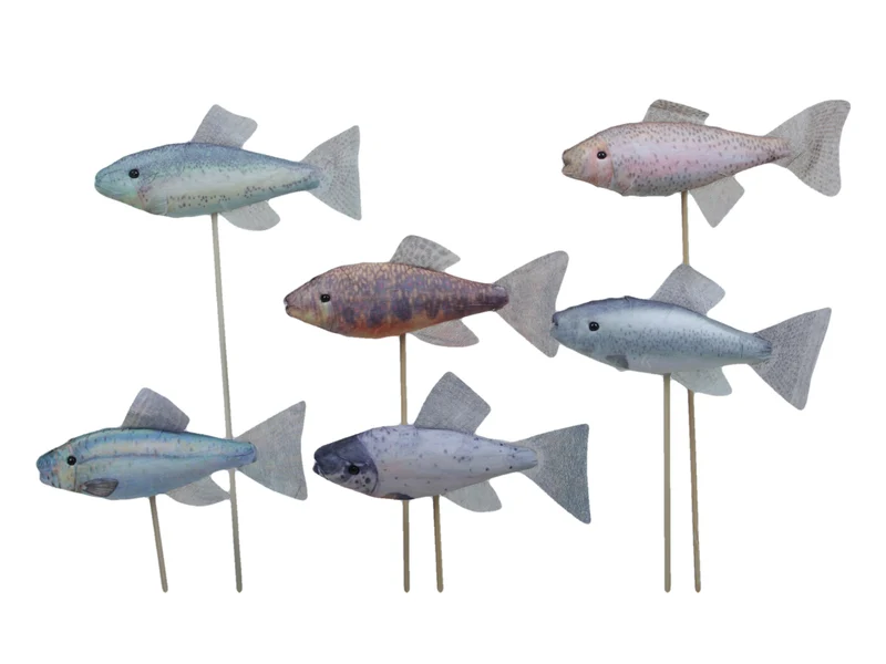 pb. 6 fabric fishes/stick 6ass. 11x6cm