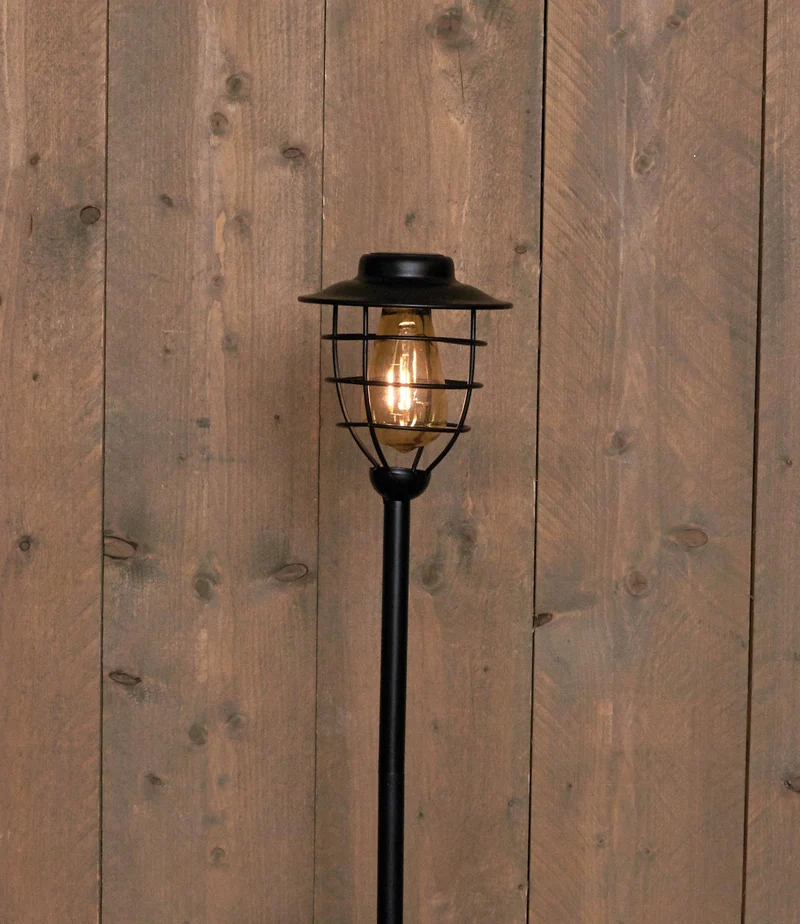 SOLAR LANTAARN ZWART OP STEKER 15X58CM MET LED FILAMENT