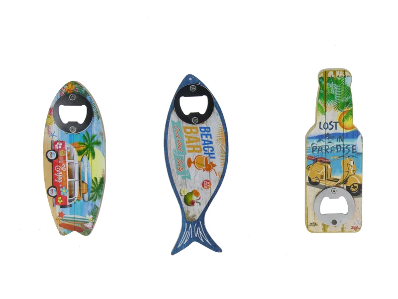 Fles Opener MDF met magneet 3 assortie ''Zomer''