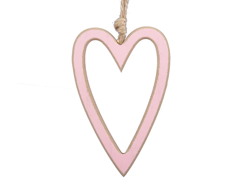 pb. 6 wooden hearts/hanging pink 8,5x13,5cm