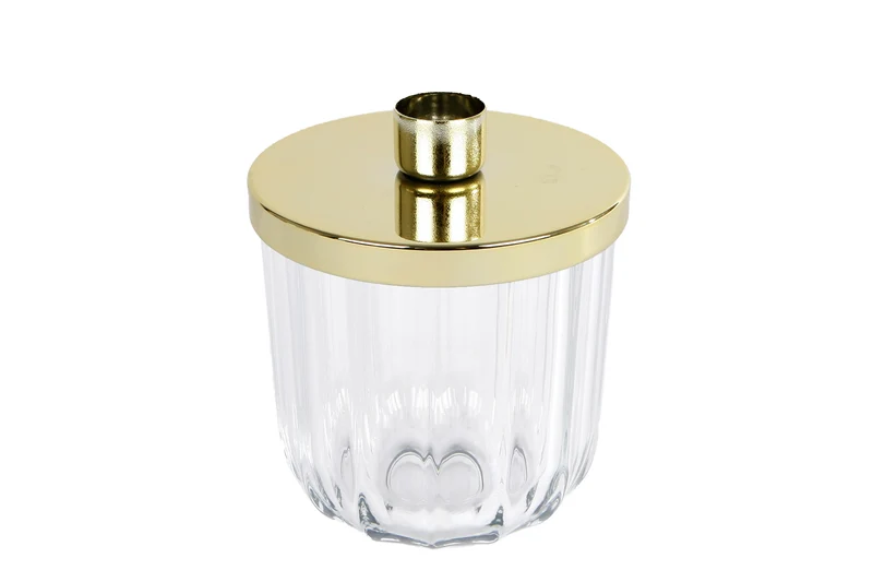 Kandelaar "Luna" L helder/goud metaal/glas 9x9x11,5cm