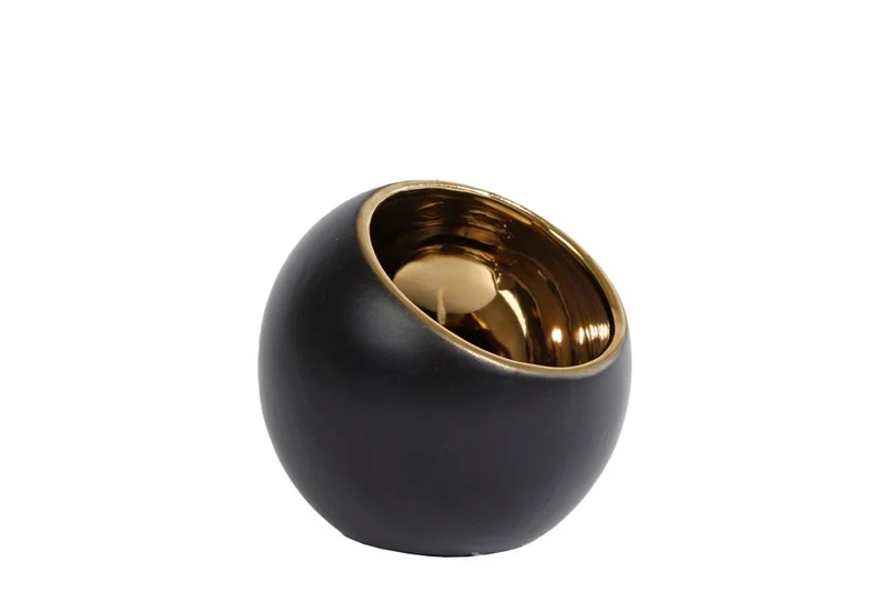 Theelichth "Pia" S goud/zwart aardew 10,5x10,5x10cm