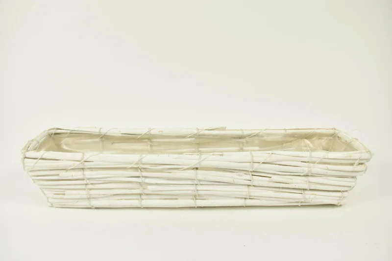Mand rechthoek riet smal wit 41,5x9,5x8cm