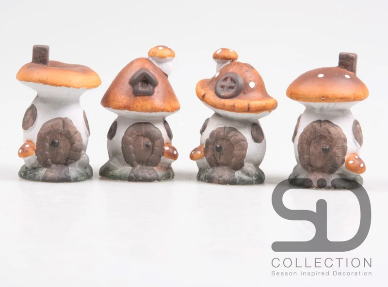 PADDENSTOEL HUISJE 4 ASSORTIE H11 CM AARDEWERK