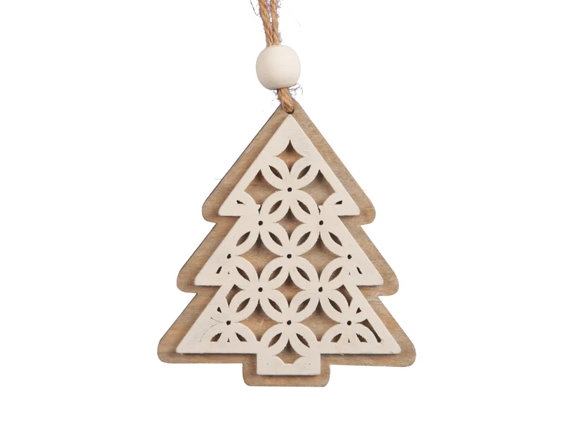 Zakje á 8 wooden trees/hanging grey/white 10cm