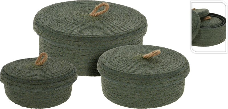 SET/3 MAND PAPIER DONKER GROEN MET DEKSEL D26/22/17 H9/8/7CM