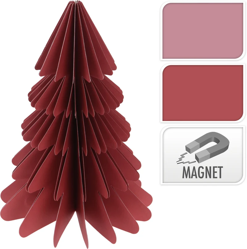 KERSTBOOM PAPIER 23CM ROOD/ROZE ASSORTIE