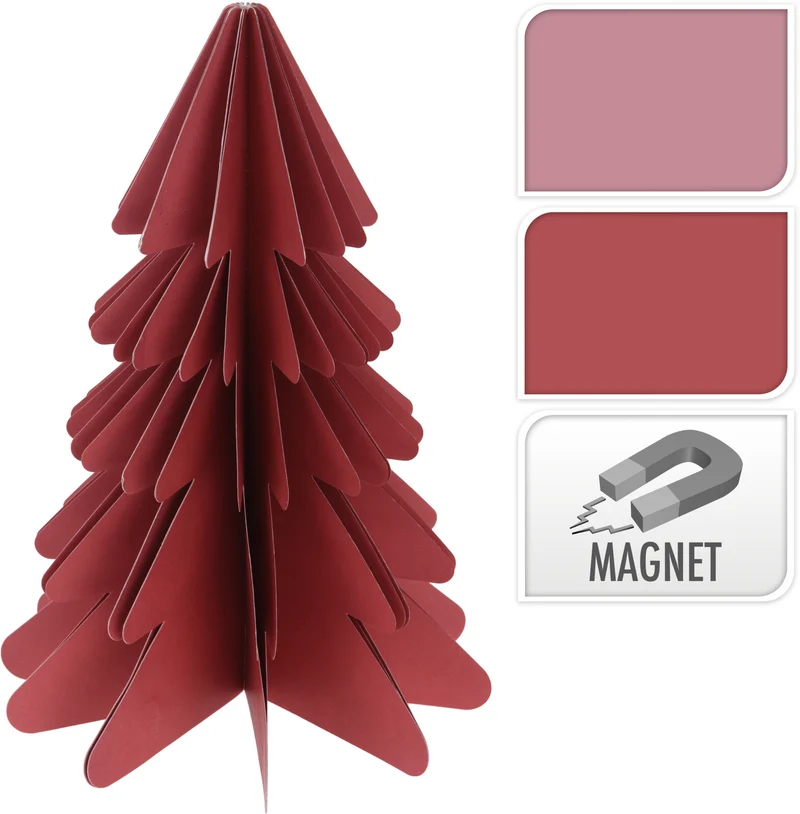KERSTBOOM PAPIER 30CM ROOD/ROZE ASSORTIE