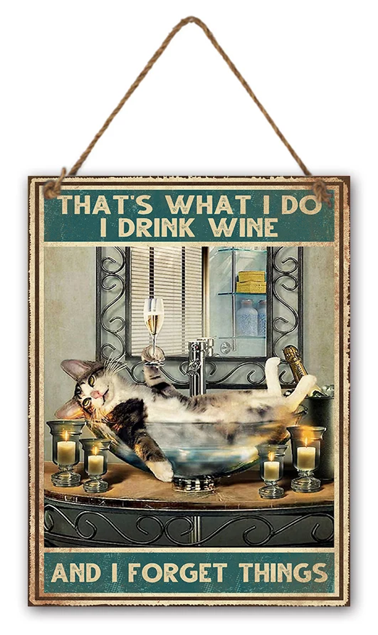 Wall Hanger Metal I Drink Wine 30x40cm