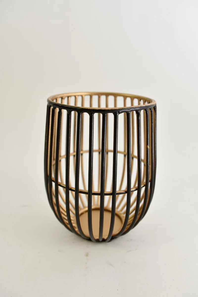 KAARSENHOUDER DRAADSTAAL ZWART-GOUD XS 10X10X13 CM