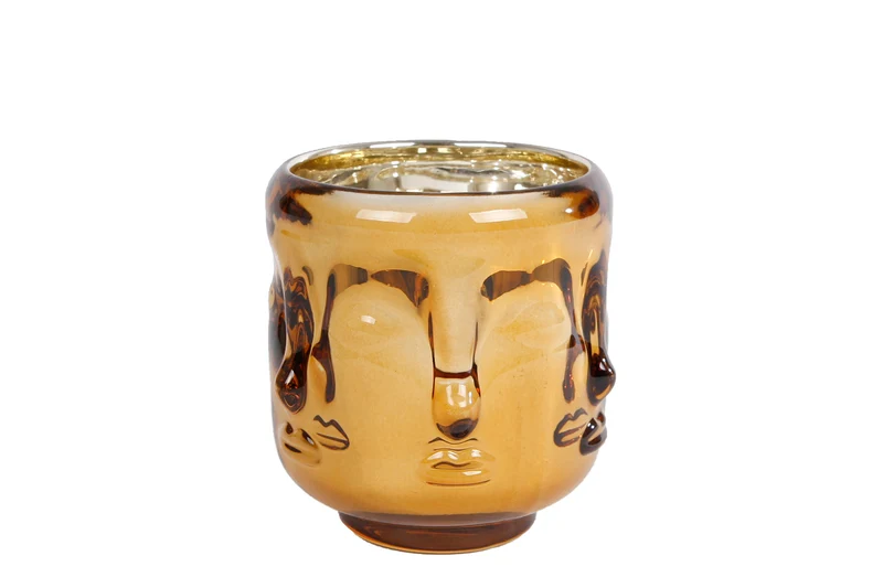 Theelichthouder "Faces" S gold glas 8x8x8cm
