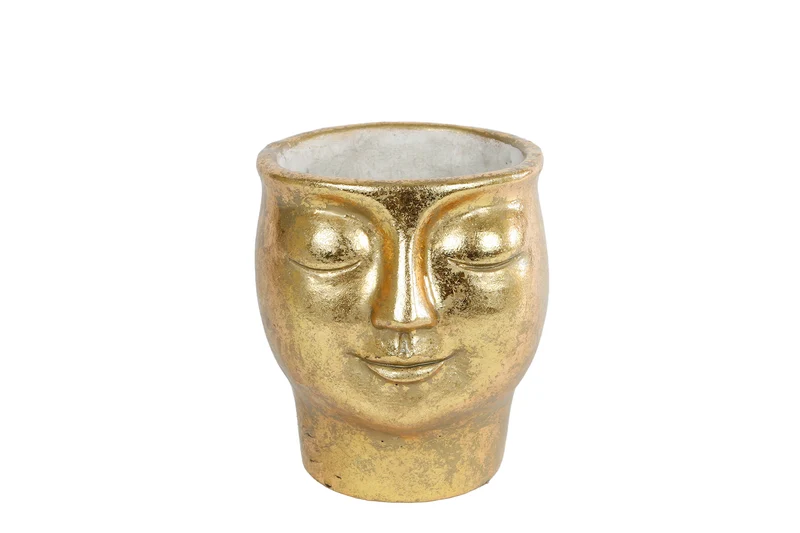 Bloempot "Face" S goud aardew p8,5 12x12x13,5cm
