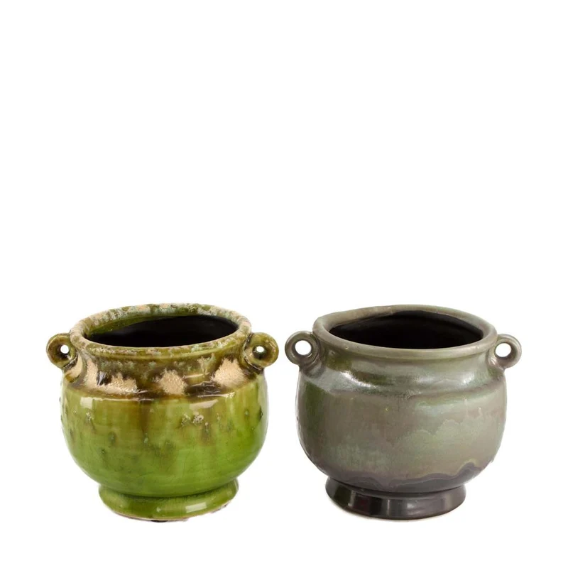 Planter ceramic 14x13x10.5cm Green mix