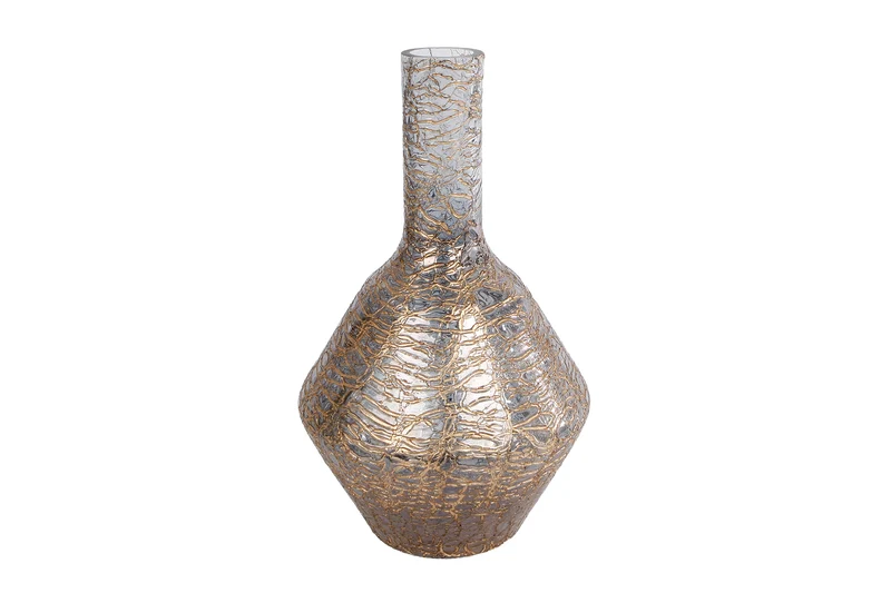 Vaas "Brent" L goud/messing glas 16x16x25cm