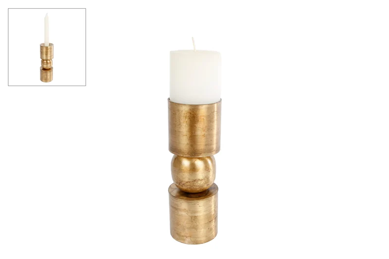 Theelichth/kandelaar "Marco" S goud metaal 6,2x6,2x17,5cm