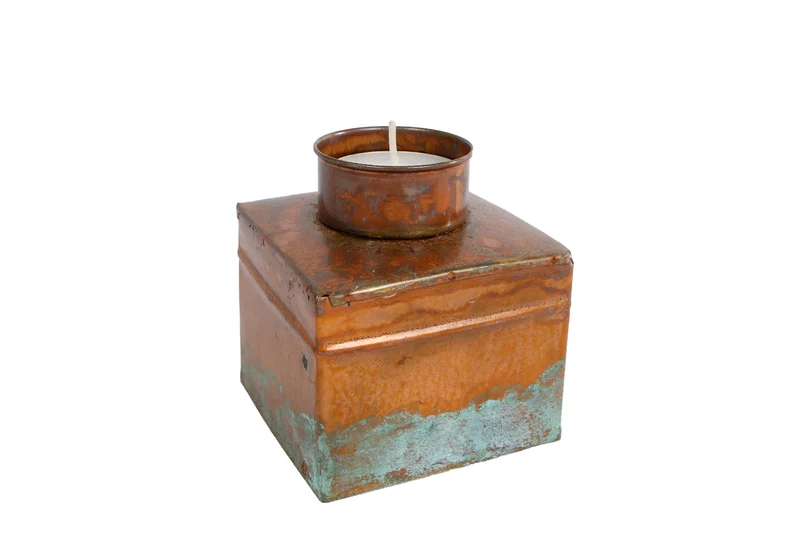 Theelichth "Maxime" oud messing vierkant metaal 7,5x7,5x8cm