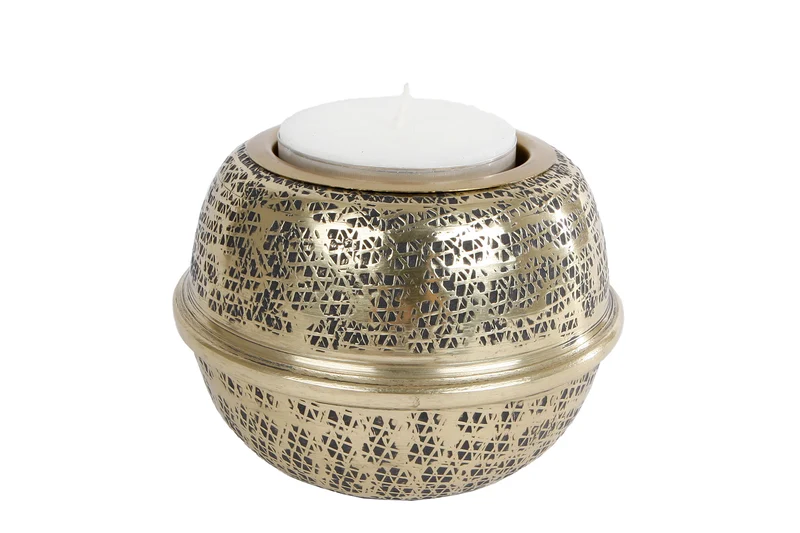 Theelichth "Duo" L goud metaal 12x12x9cm