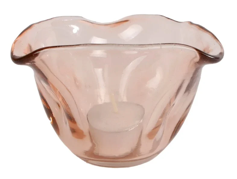 Theelicht organisch M roze glas 10x10x7cm