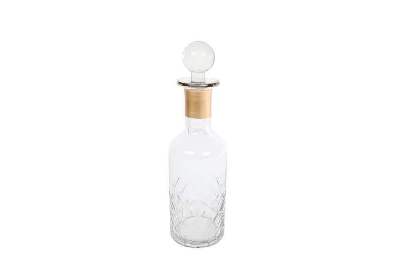 Karaf met stop "Thomas" S helder/goud glas/metaal 7x7x25cm