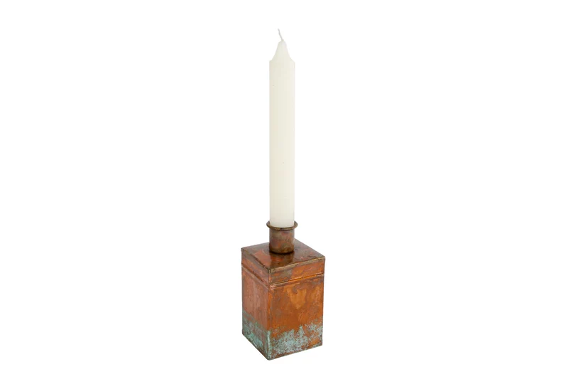 Kandelaar "Maxime" oud messing metaal 5,5x5,5x11,5cm