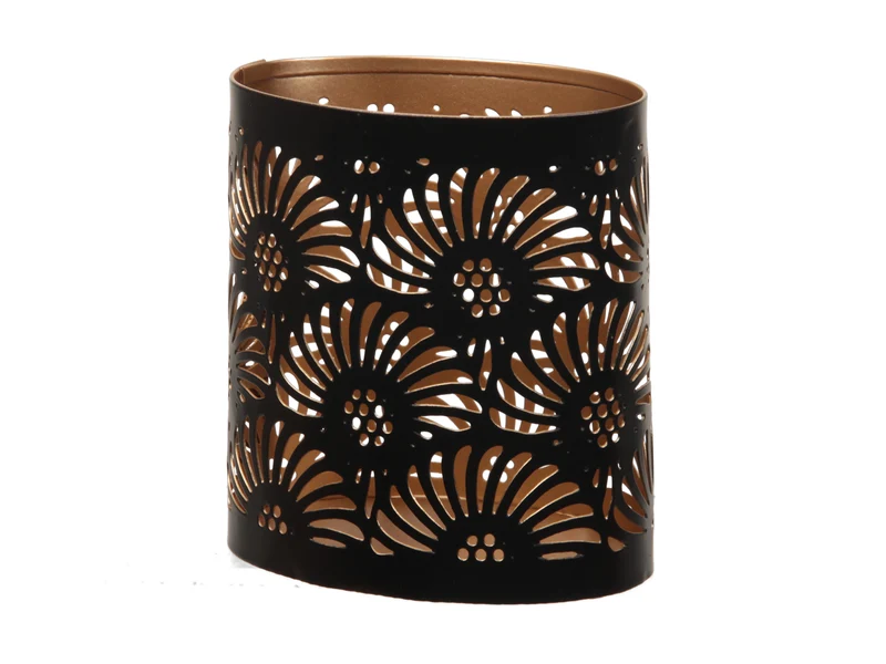 pc. 1 metal candleholder ''fan'' oval black/gold 9x6x10cm
