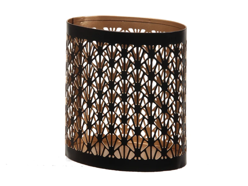 pc. 1 metal candleholder ''crown'' oval black/gold 9x6x10cm
