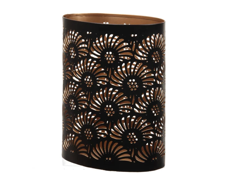 pc. 1 metal candleholder ''fan'' oval black/gold 12x8x15,5cm