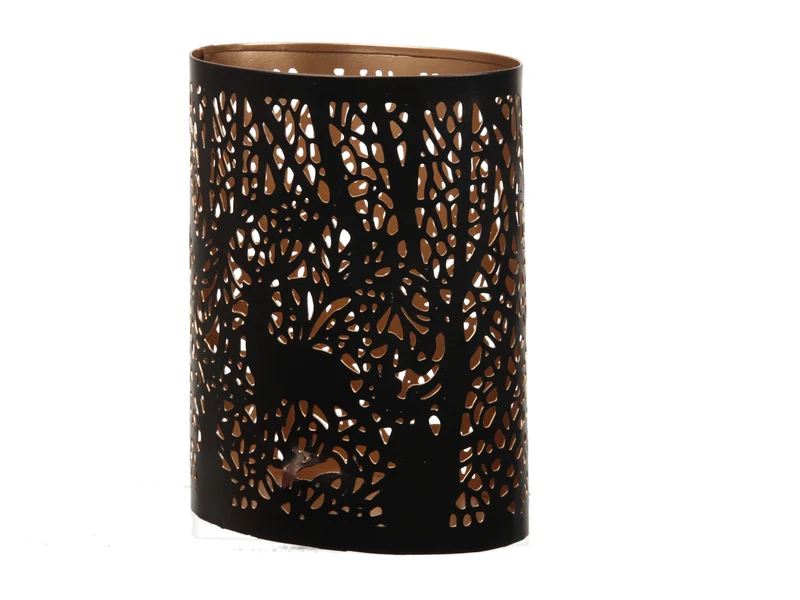 pc. 1 metal candleholder ''tree'' oval black/gold 12x8x15,5cm