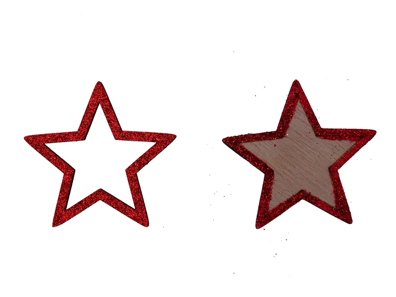 pb. 12 wooden stars w/glitter red 6 cm