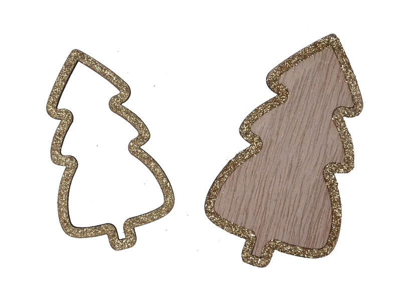 pb. 12 wooden trees w/glitter gold 7.5/6 cm