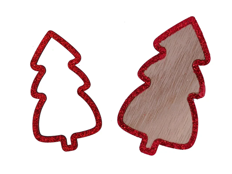 pb. 12 wooden trees w/glitter red 7.5/6 cm