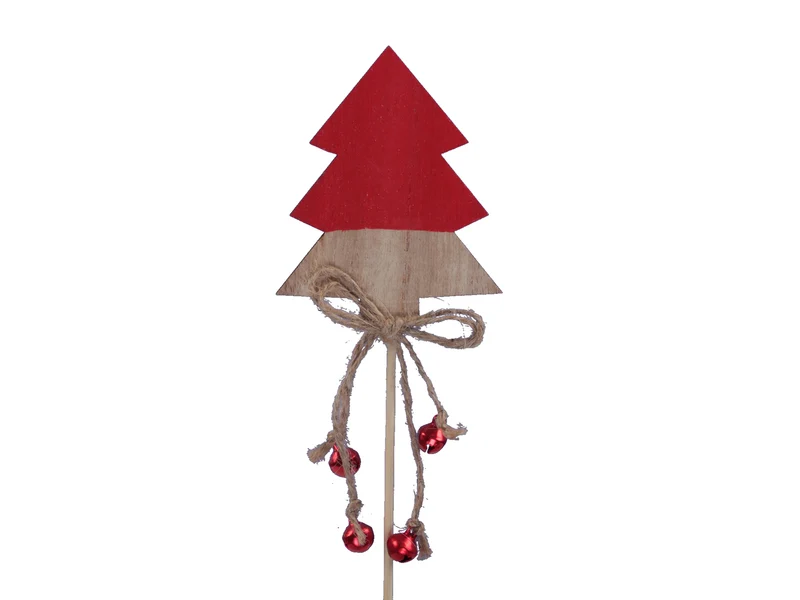 pb. 8 wooden trees/stick natural/red 8x6.5 cm