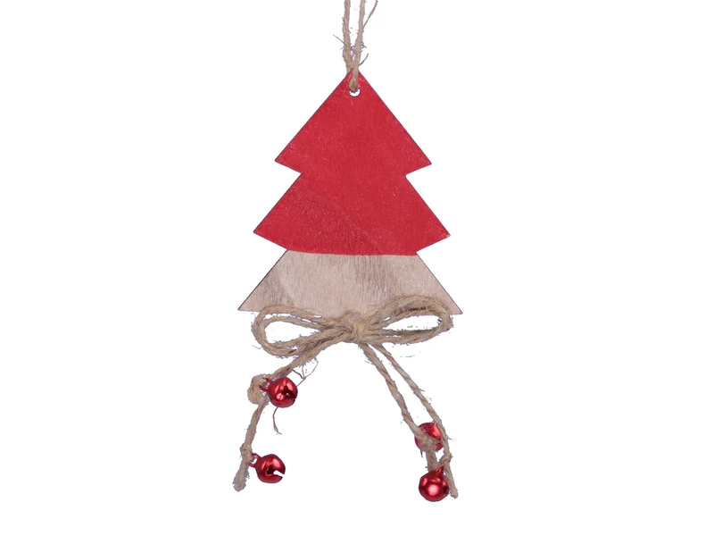 pb. 8 wooden trees/hanging natural/red 8x6.5 cm