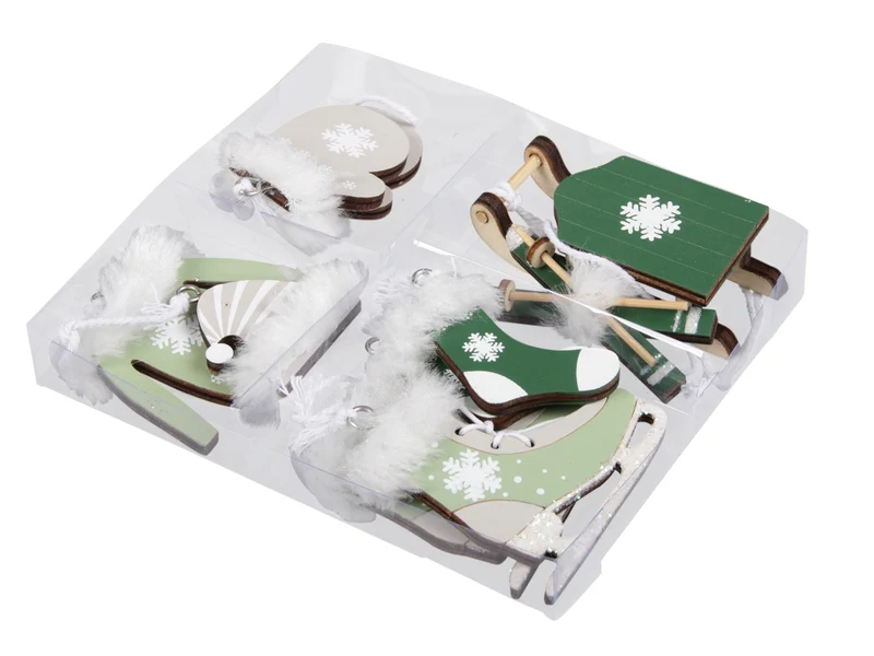 w/b. 6 wooden deco assorted green 3,5 - 5,5 cm