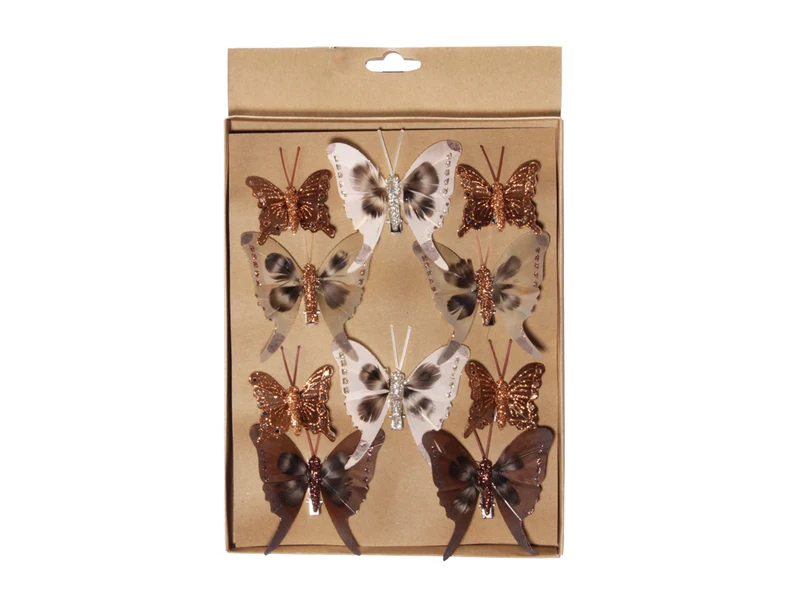 w/b. 10 butterflies/clip 4 assorted brown assorted