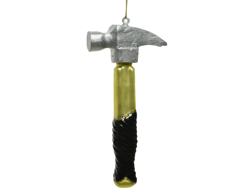 Ornament hamer glas silver and gold glitter details - L6.5 W2 H13cm