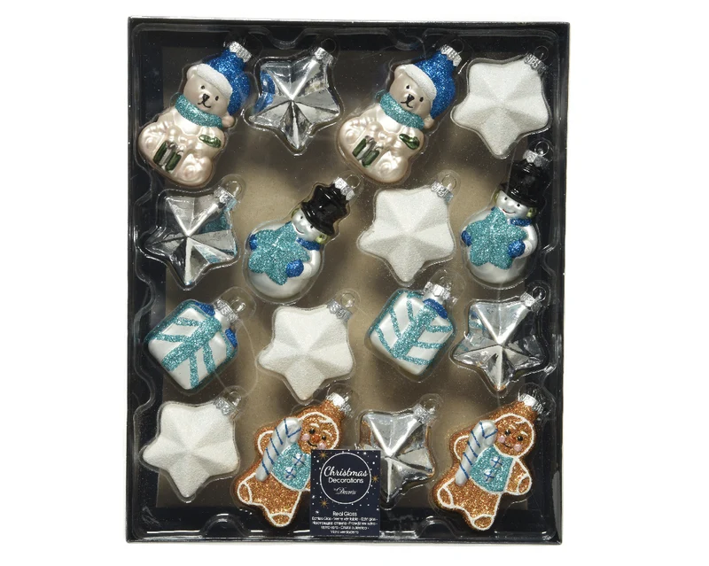 Box a 16 Figurine glass mix blue L19 W18.50 H5.50cm