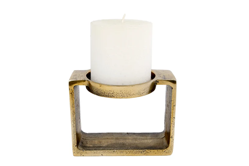 Theelichth "Hanna" L goud aluminium 12x12x12cm