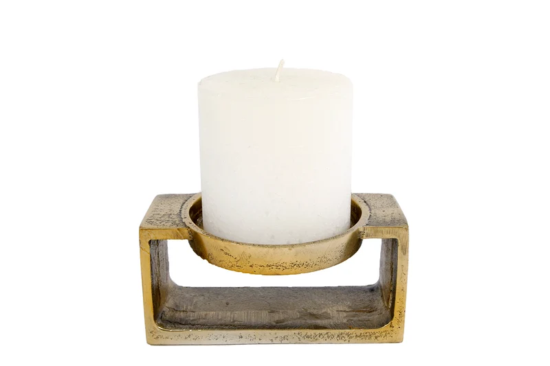 Theelichth "Hanna" S goud aluminium 10x10x10cm