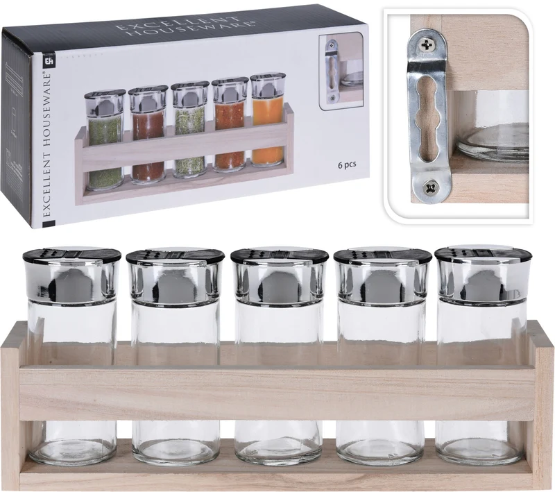 KRUIDENREK 6DLG MET HOUTEN REK 26 x 3,5 x 7,3 cm