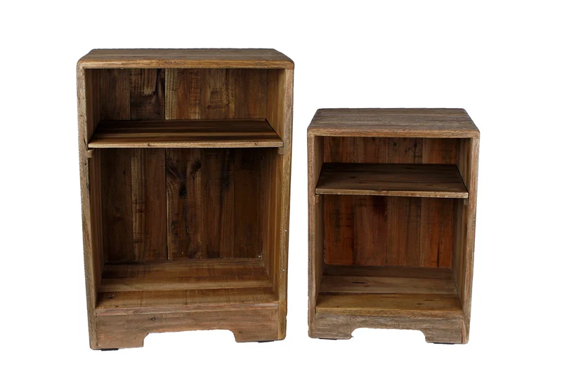 Set van 2 Bijzettafel "Mees" naturel hout 45x30x65cm
