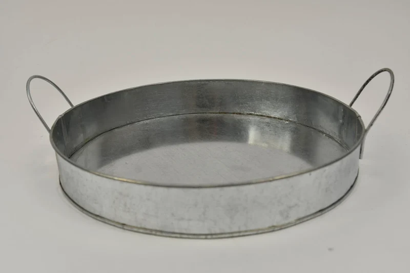 Zinkplateau met oren naturel D27 H4/8cm